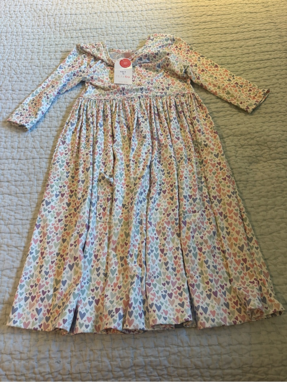 Girls Long-Sleeve Heart Print Maxi Dress - Pastel Multi